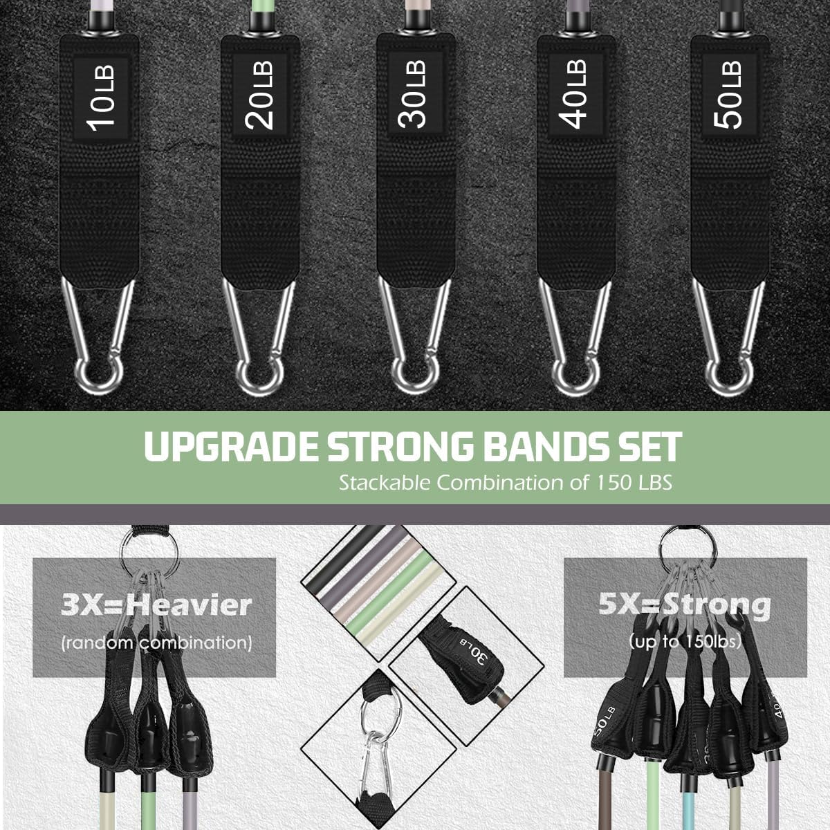 VEICK Resistance Bands Set, 10-150 LBS Stackable Exercise Bands with Handles, Ankle Straps & Door Anchor, Workout Bands for Home Gym, Yoga, Pilates, Physical Therapy for Men Women