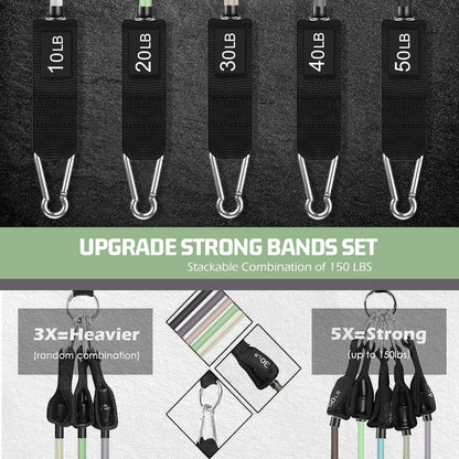 VEICK Resistance Bands Set, 10-150 LBS Stackable Exercise Bands with Handles, Ankle Straps & Door Anchor, Workout Bands for Home Gym, Yoga, Pilates, Physical Therapy for Men Women