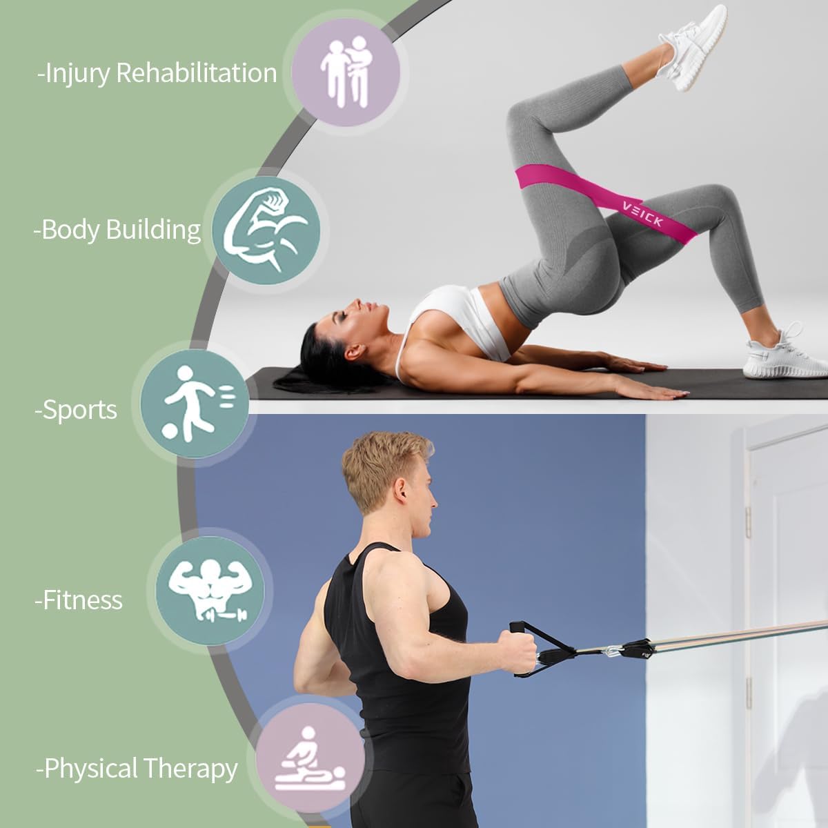 VEICK Resistance Bands Set, 10-150 LBS Stackable Exercise Bands with Handles, Ankle Straps & Door Anchor, Workout Bands for Home Gym, Yoga, Pilates, Physical Therapy for Men Women