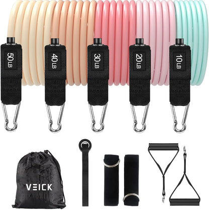 VEICK Resistance Bands Set, 10-150 LBS Stackable Exercise Bands with Handles, Ankle Straps & Door Anchor, Workout Bands for Home Gym, Yoga, Pilates, Physical Therapy for Men Women