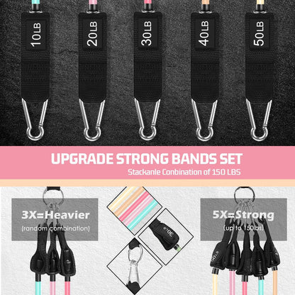 VEICK Resistance Bands Set, 10-150 LBS Stackable Exercise Bands with Handles, Ankle Straps & Door Anchor, Workout Bands for Home Gym, Yoga, Pilates, Physical Therapy for Men Women