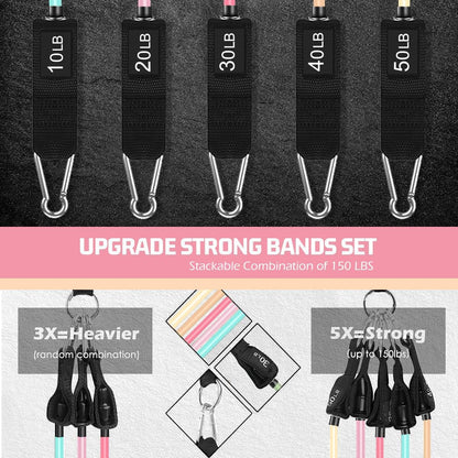 VEICK Resistance Bands Set, 10-150 LBS Stackable Exercise Bands with Handles, Ankle Straps & Door Anchor, Workout Bands for Home Gym, Yoga, Pilates, Physical Therapy for Men Women