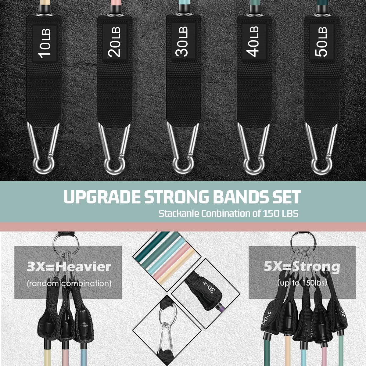 VEICK Resistance Bands Set, 10-150 LBS Stackable Exercise Bands with Handles, Ankle Straps & Door Anchor, Workout Bands for Home Gym, Yoga, Pilates, Physical Therapy for Men Women