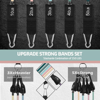 VEICK Resistance Bands Set, 10-150 LBS Stackable Exercise Bands with Handles, Ankle Straps & Door Anchor, Workout Bands for Home Gym, Yoga, Pilates, Physical Therapy for Men Women