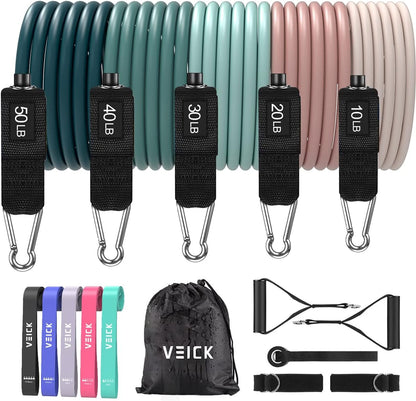 VEICK Resistance Bands Set, 10-150 LBS Stackable Exercise Bands with Handles, Ankle Straps & Door Anchor, Workout Bands for Home Gym, Yoga, Pilates, Physical Therapy for Men Women