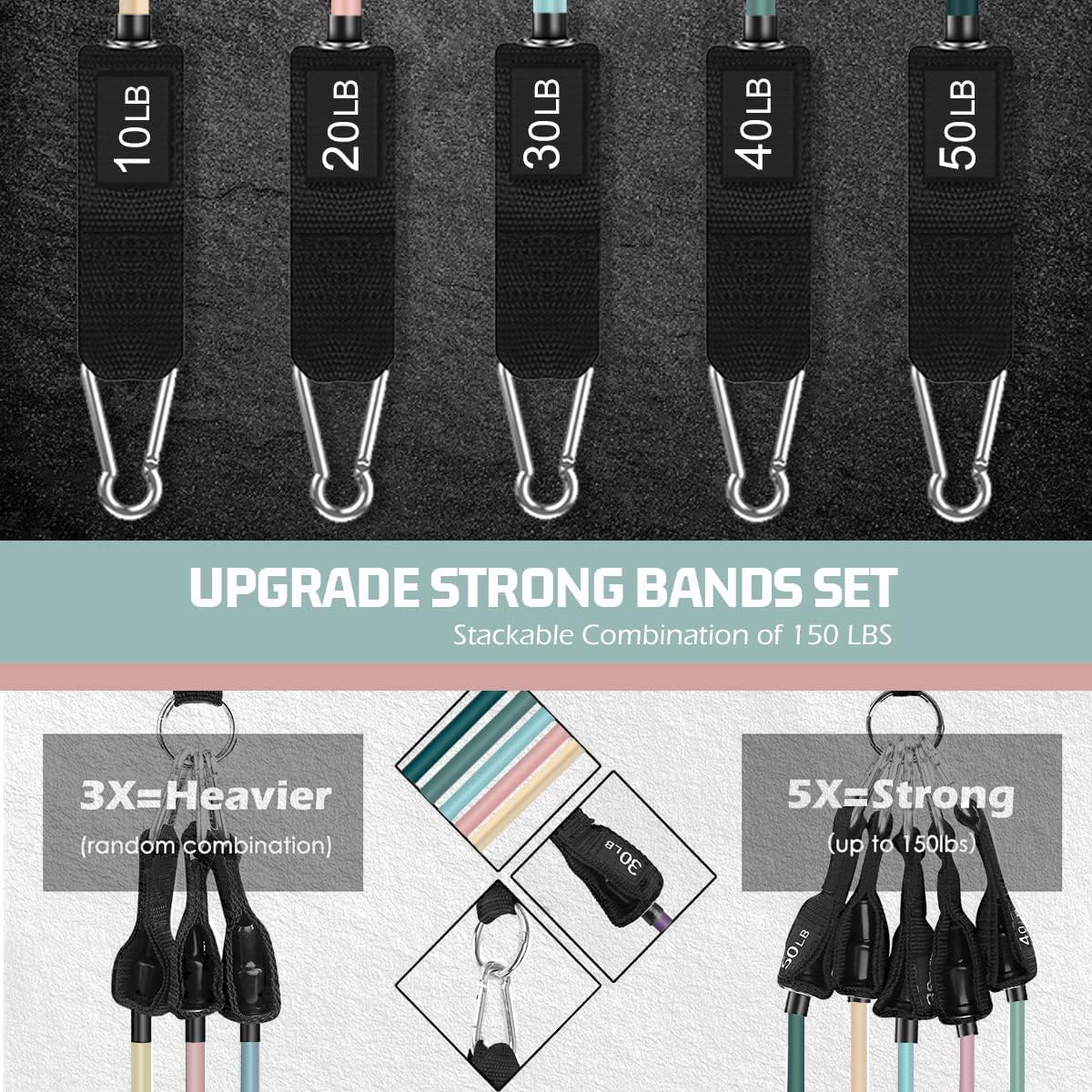 VEICK Resistance Bands Set, 10-150 LBS Stackable Exercise Bands with Handles, Ankle Straps & Door Anchor, Workout Bands for Home Gym, Yoga, Pilates, Physical Therapy for Men Women