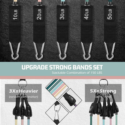 VEICK Resistance Bands Set, 10-150 LBS Stackable Exercise Bands with Handles, Ankle Straps & Door Anchor, Workout Bands for Home Gym, Yoga, Pilates, Physical Therapy for Men Women