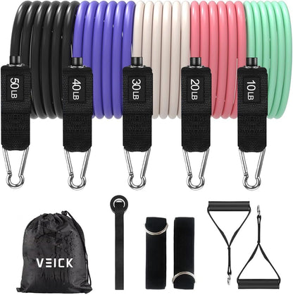 VEICK Resistance Bands Set, 10-150 LBS Stackable Exercise Bands with Handles, Ankle Straps & Door Anchor, Workout Bands for Home Gym, Yoga, Pilates, Physical Therapy for Men Women