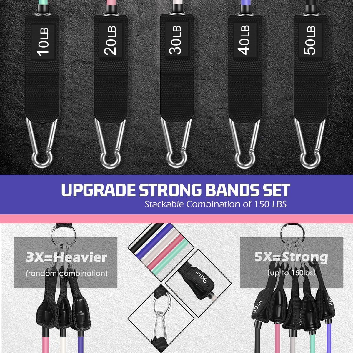VEICK Resistance Bands Set, 10-150 LBS Stackable Exercise Bands with Handles, Ankle Straps & Door Anchor, Workout Bands for Home Gym, Yoga, Pilates, Physical Therapy for Men Women