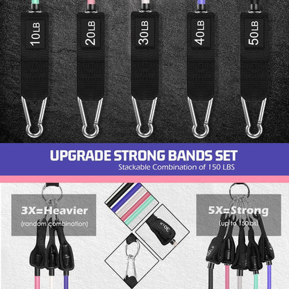 VEICK Resistance Bands Set, 10-150 LBS Stackable Exercise Bands with Handles, Ankle Straps & Door Anchor, Workout Bands for Home Gym, Yoga, Pilates, Physical Therapy for Men Women