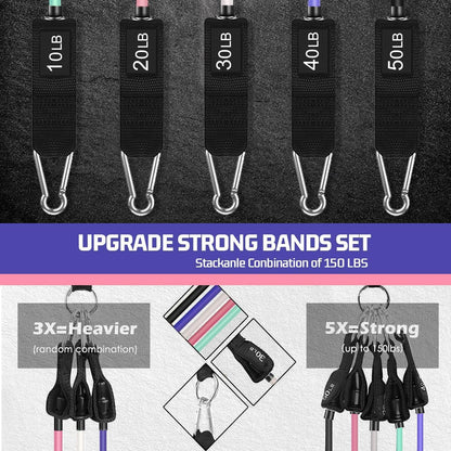 VEICK Resistance Bands Set, 10-150 LBS Stackable Exercise Bands with Handles, Ankle Straps & Door Anchor, Workout Bands for Home Gym, Yoga, Pilates, Physical Therapy for Men Women