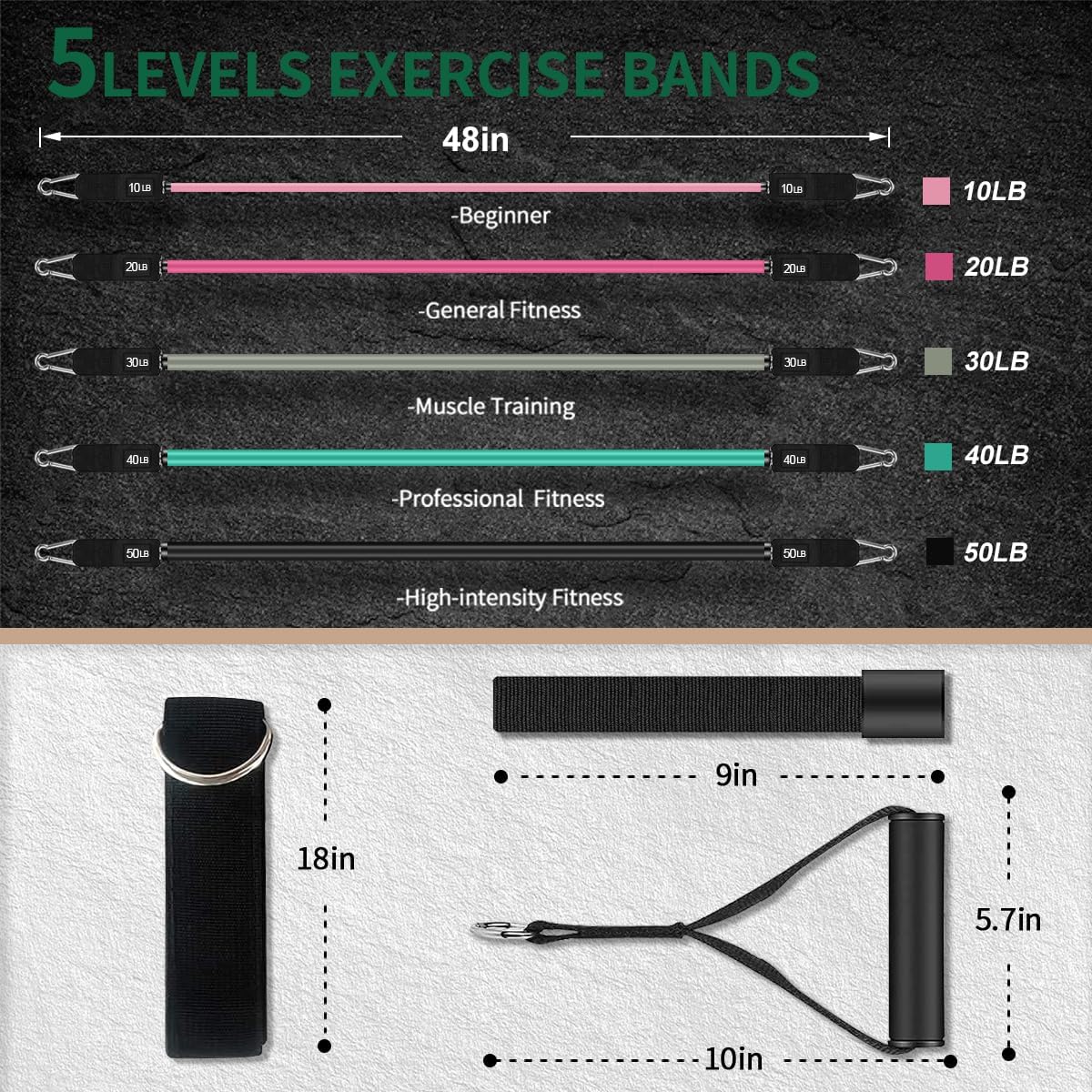VEICK Resistance Bands Set, 10-150 LBS Stackable Exercise Bands with Handles, Ankle Straps & Door Anchor, Workout Bands for Home Gym, Yoga, Pilates, Physical Therapy for Men Women