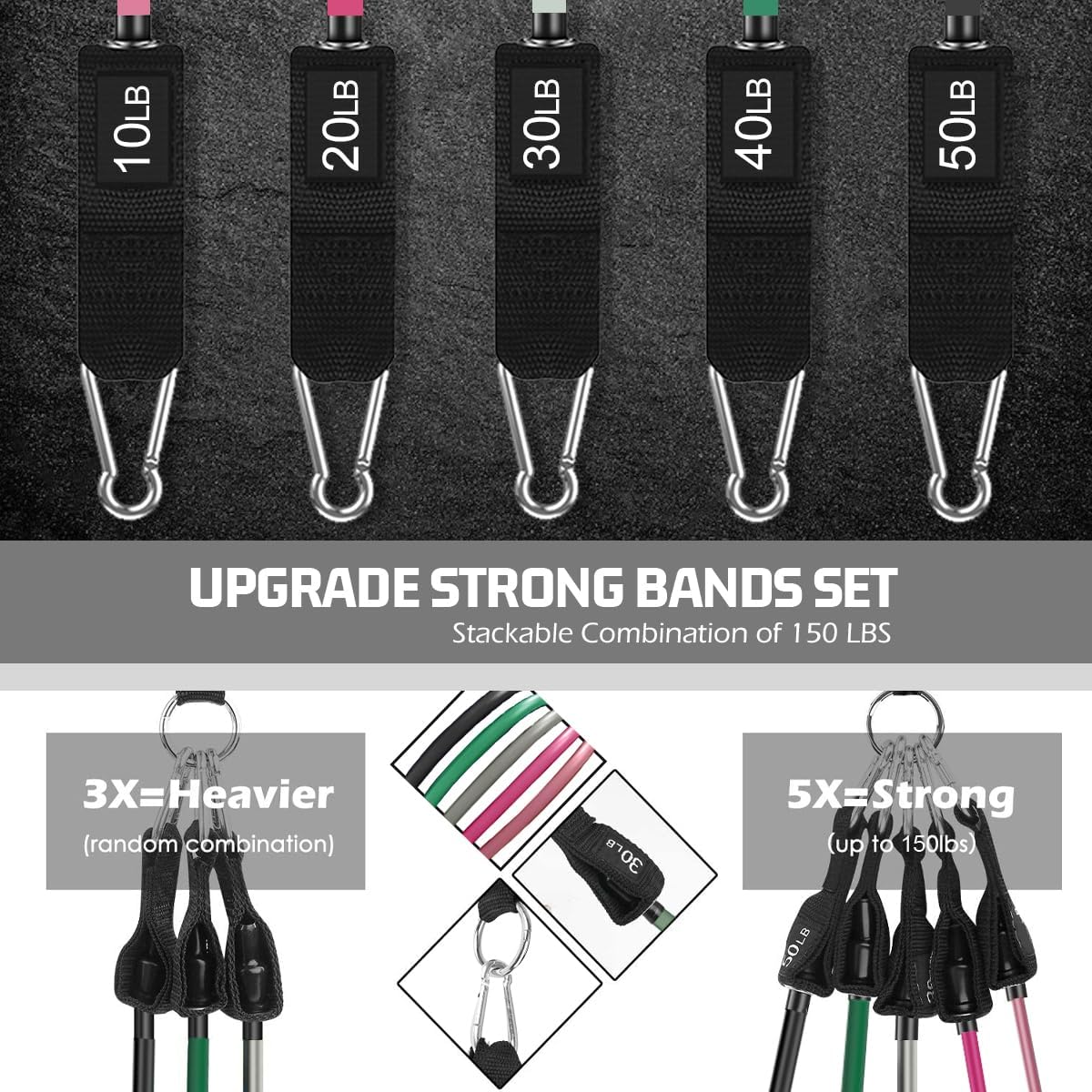 VEICK Resistance Bands Set, 10-150 LBS Stackable Exercise Bands with Handles, Ankle Straps & Door Anchor, Workout Bands for Home Gym, Yoga, Pilates, Physical Therapy for Men Women