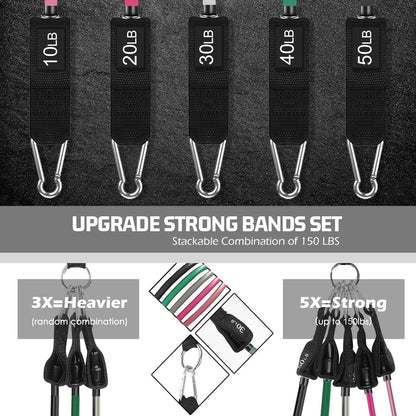 VEICK Resistance Bands Set, 10-150 LBS Stackable Exercise Bands with Handles, Ankle Straps & Door Anchor, Workout Bands for Home Gym, Yoga, Pilates, Physical Therapy for Men Women