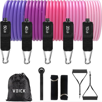 VEICK Resistance Bands Set, 10-150 LBS Stackable Exercise Bands with Handles, Ankle Straps & Door Anchor, Workout Bands for Home Gym, Yoga, Pilates, Physical Therapy for Men Women