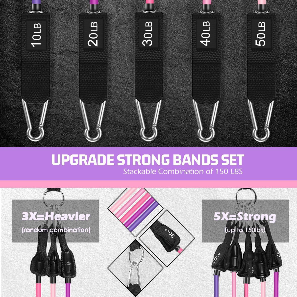 VEICK Resistance Bands Set, 10-150 LBS Stackable Exercise Bands with Handles, Ankle Straps & Door Anchor, Workout Bands for Home Gym, Yoga, Pilates, Physical Therapy for Men Women