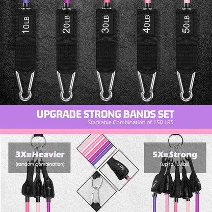 VEICK Resistance Bands Set, 10-150 LBS Stackable Exercise Bands with Handles, Ankle Straps & Door Anchor, Workout Bands for Home Gym, Yoga, Pilates, Physical Therapy for Men Women