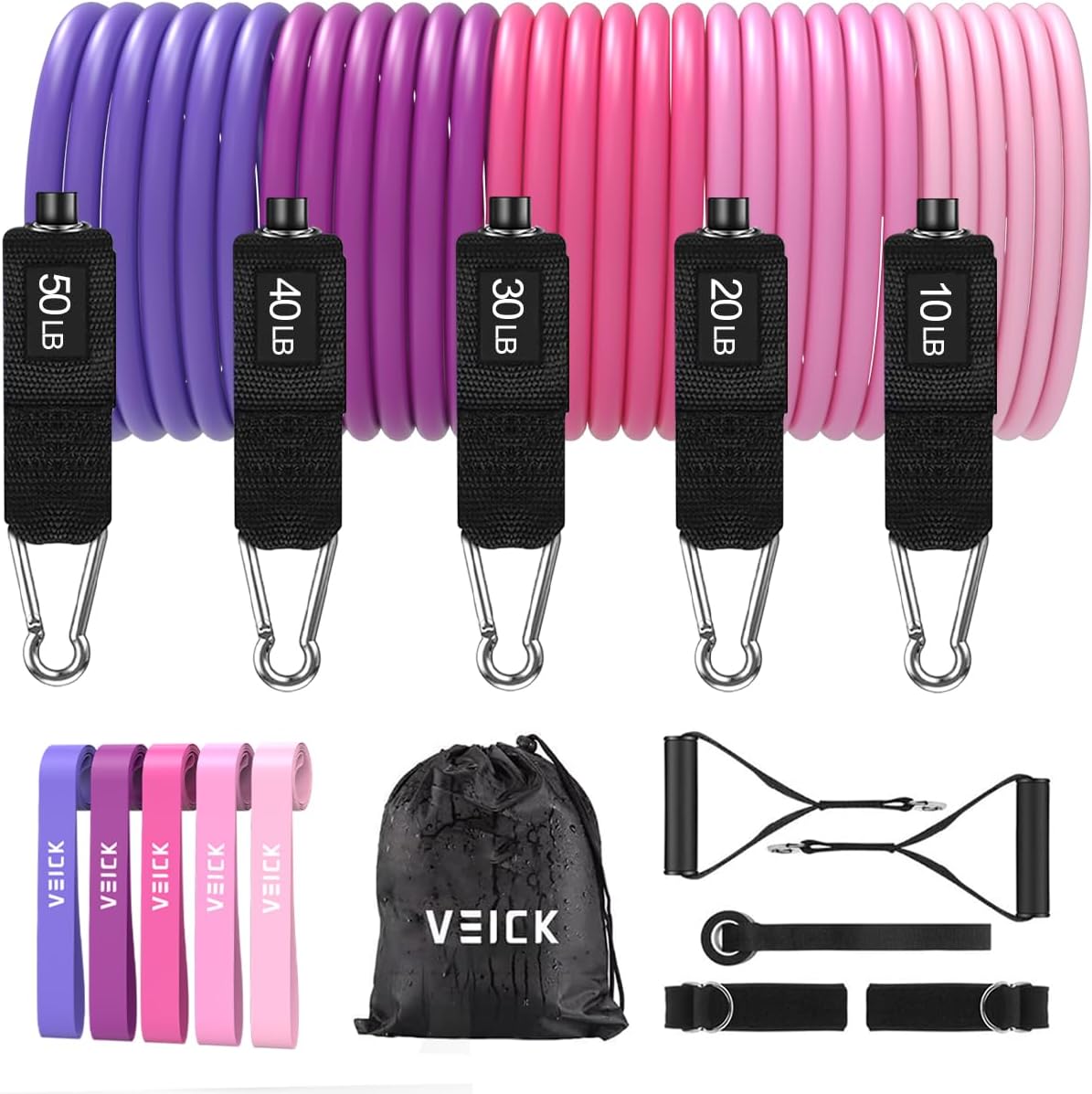 VEICK Resistance Bands Set, 10-150 LBS Stackable Exercise Bands with Handles, Ankle Straps & Door Anchor, Workout Bands for Home Gym, Yoga, Pilates, Physical Therapy for Men Women