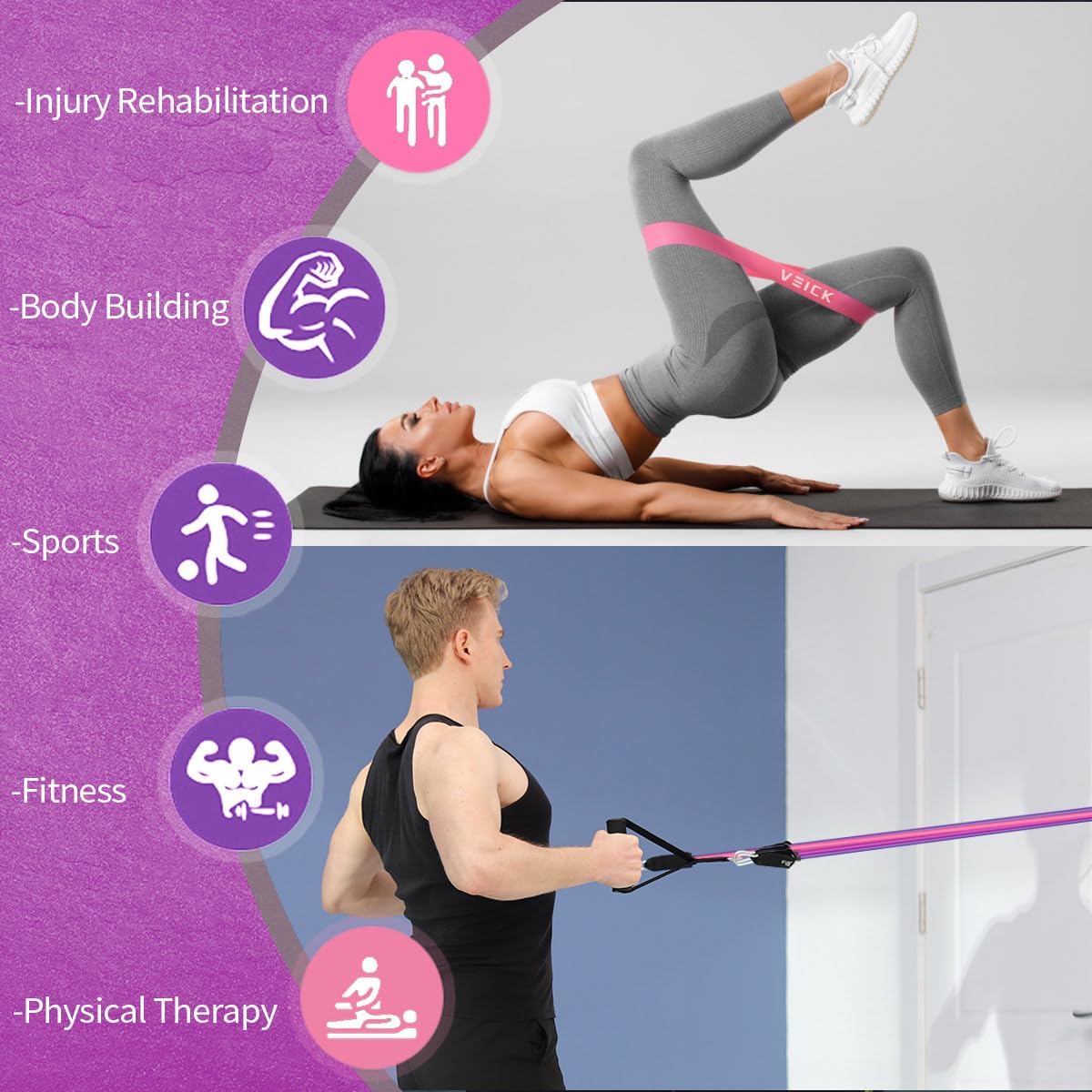 VEICK Resistance Bands Set, 10-150 LBS Stackable Exercise Bands with Handles, Ankle Straps & Door Anchor, Workout Bands for Home Gym, Yoga, Pilates, Physical Therapy for Men Women