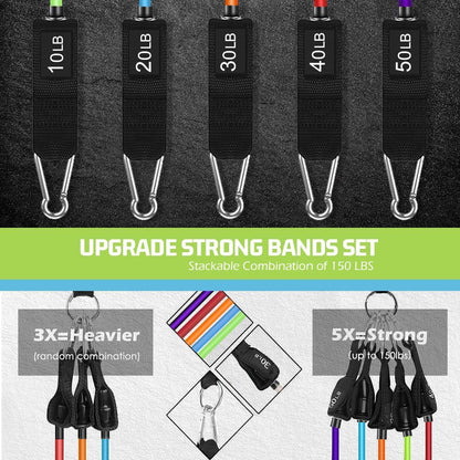 VEICK Resistance Bands Set, 10-150 LBS Stackable Exercise Bands with Handles, Ankle Straps & Door Anchor, Workout Bands for Home Gym, Yoga, Pilates, Physical Therapy for Men Women