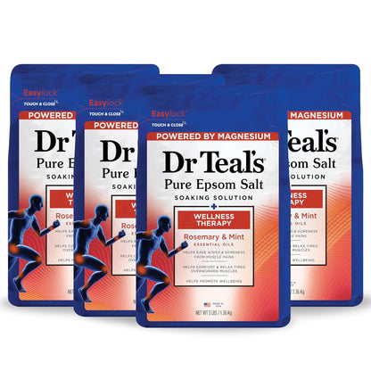Pure Epsom Salt Soak, Wellness Therapy with Rosemary & Mint, 3 lbs (Pack of 4)