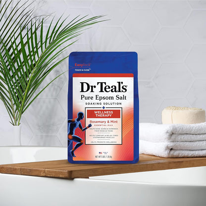 Pure Epsom Salt Soak, Wellness Therapy with Rosemary & Mint, 3 lbs (Pack of 4)