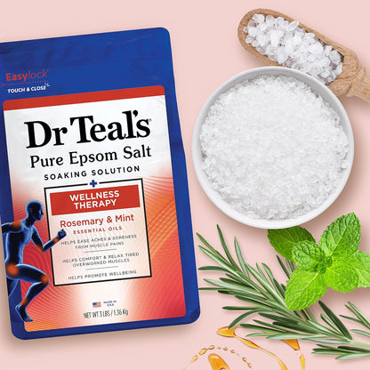 Pure Epsom Salt Soak, Wellness Therapy with Rosemary & Mint, 3 lbs (Pack of 4)