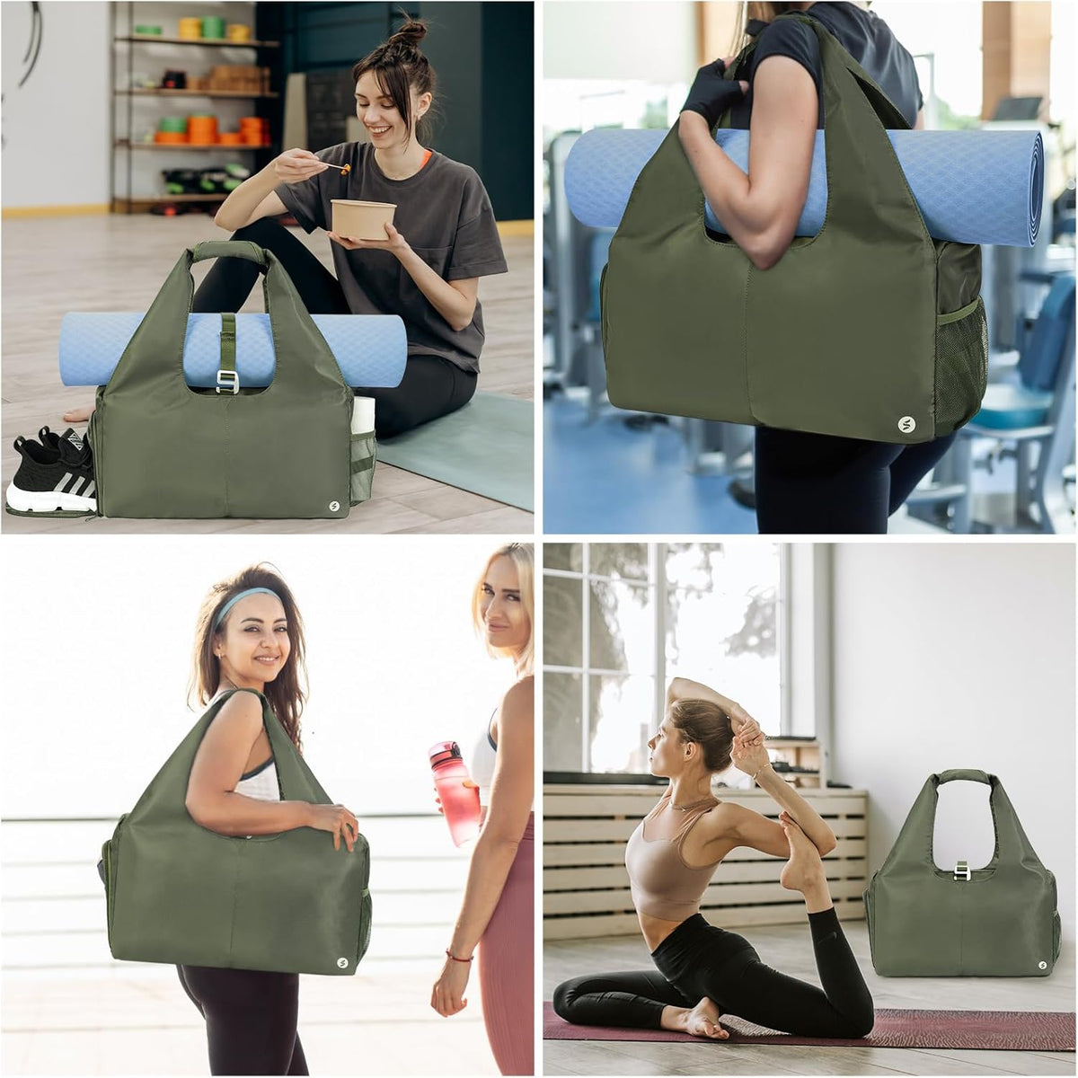 Tote Yoga Mat Gym Bag 20L Women W/Shoe Compartment Wet Dry Pocket | Water-Resistant Gym Tote - Mat Strap, Ventilated Shoe Bin, Wet Pocket, Padded Handle, Multi Pockets, Side Mesh & Key Clip
