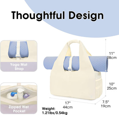 Tote Yoga Mat Gym Bag 20L Women W/Shoe Compartment Wet Dry Pocket | Water-Resistant Gym Tote - Mat Strap, Ventilated Shoe Bin, Wet Pocket, Padded Handle, Multi Pockets, Side Mesh & Key Clip