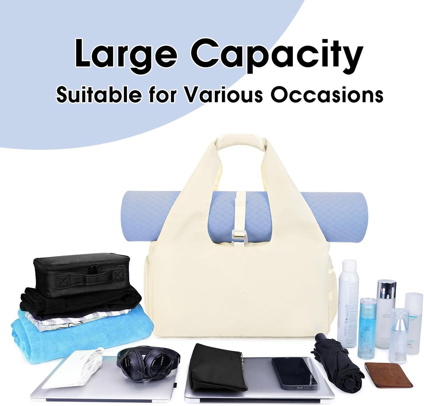 Tote Yoga Mat Gym Bag 20L Women W/Shoe Compartment Wet Dry Pocket | Water-Resistant Gym Tote - Mat Strap, Ventilated Shoe Bin, Wet Pocket, Padded Handle, Multi Pockets, Side Mesh & Key Clip