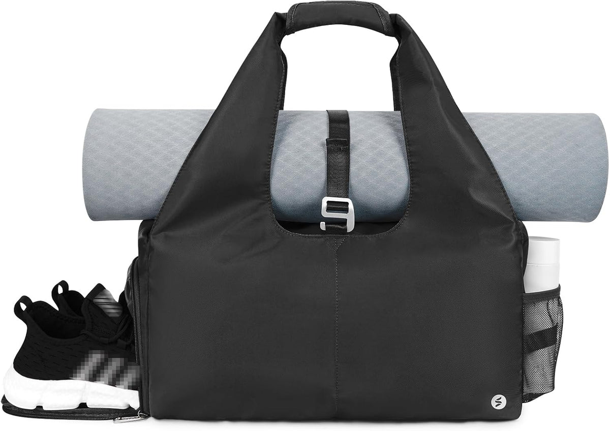 Tote Yoga Mat Gym Bag 20L Women W/Shoe Compartment Wet Dry Pocket | Water-Resistant Gym Tote - Mat Strap, Ventilated Shoe Bin, Wet Pocket, Padded Handle, Multi Pockets, Side Mesh & Key Clip