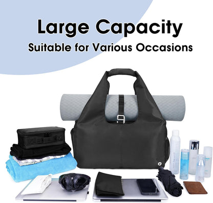 Tote Yoga Mat Gym Bag 20L Women W/Shoe Compartment Wet Dry Pocket | Water-Resistant Gym Tote - Mat Strap, Ventilated Shoe Bin, Wet Pocket, Padded Handle, Multi Pockets, Side Mesh & Key Clip