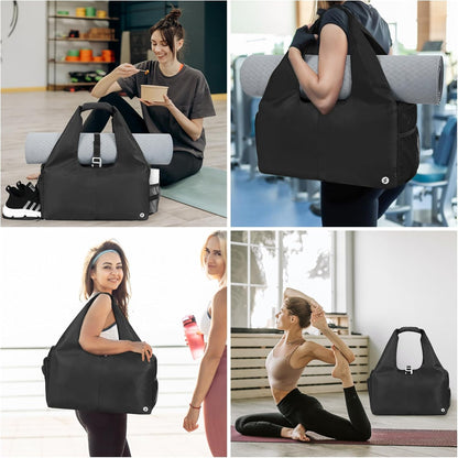 Tote Yoga Mat Gym Bag 20L Women W/Shoe Compartment Wet Dry Pocket | Water-Resistant Gym Tote - Mat Strap, Ventilated Shoe Bin, Wet Pocket, Padded Handle, Multi Pockets, Side Mesh & Key Clip
