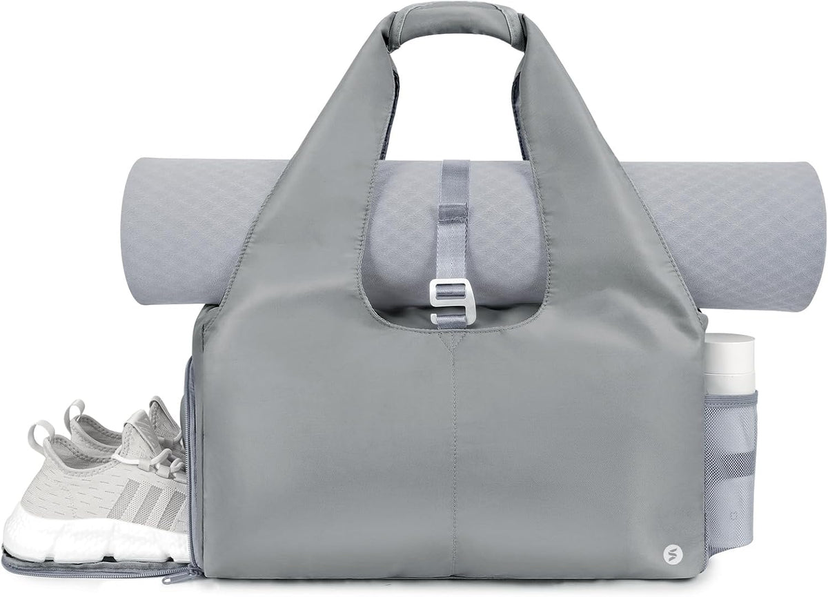 Tote Yoga Mat Gym Bag 20L Women W/Shoe Compartment Wet Dry Pocket | Water-Resistant Gym Tote - Mat Strap, Ventilated Shoe Bin, Wet Pocket, Padded Handle, Multi Pockets, Side Mesh & Key Clip