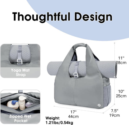 Tote Yoga Mat Gym Bag 20L Women W/Shoe Compartment Wet Dry Pocket | Water-Resistant Gym Tote - Mat Strap, Ventilated Shoe Bin, Wet Pocket, Padded Handle, Multi Pockets, Side Mesh & Key Clip