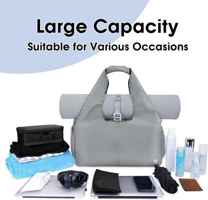 Tote Yoga Mat Gym Bag 20L Women W/Shoe Compartment Wet Dry Pocket | Water-Resistant Gym Tote - Mat Strap, Ventilated Shoe Bin, Wet Pocket, Padded Handle, Multi Pockets, Side Mesh & Key Clip