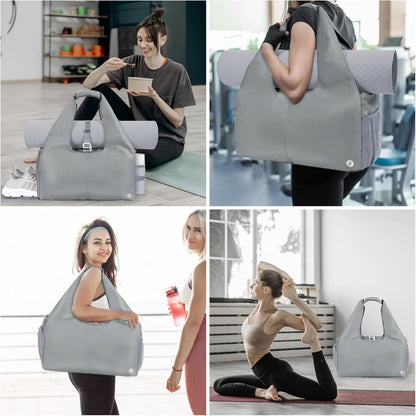 Tote Yoga Mat Gym Bag 20L Women W/Shoe Compartment Wet Dry Pocket | Water-Resistant Gym Tote - Mat Strap, Ventilated Shoe Bin, Wet Pocket, Padded Handle, Multi Pockets, Side Mesh & Key Clip