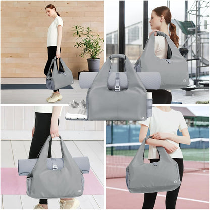 Tote Yoga Mat Gym Bag 20L Women W/Shoe Compartment Wet Dry Pocket | Water-Resistant Gym Tote - Mat Strap, Ventilated Shoe Bin, Wet Pocket, Padded Handle, Multi Pockets, Side Mesh & Key Clip