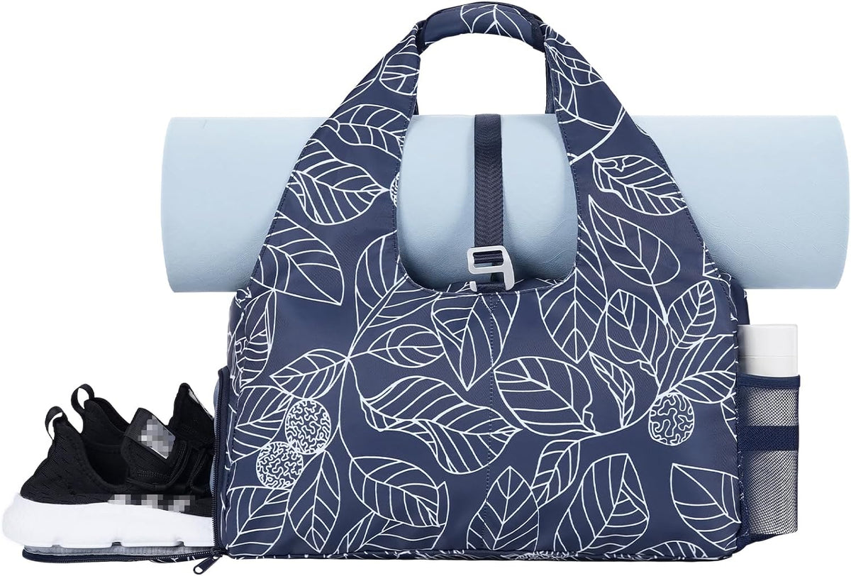 Tote Yoga Mat Gym Bag 20L Women W/Shoe Compartment Wet Dry Pocket | Water-Resistant Gym Tote - Mat Strap, Ventilated Shoe Bin, Wet Pocket, Padded Handle, Multi Pockets, Side Mesh & Key Clip