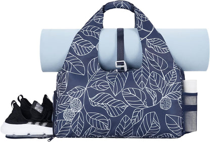 Tote Yoga Mat Gym Bag 20L Women W/Shoe Compartment Wet Dry Pocket | Water-Resistant Gym Tote - Mat Strap, Ventilated Shoe Bin, Wet Pocket, Padded Handle, Multi Pockets, Side Mesh & Key Clip