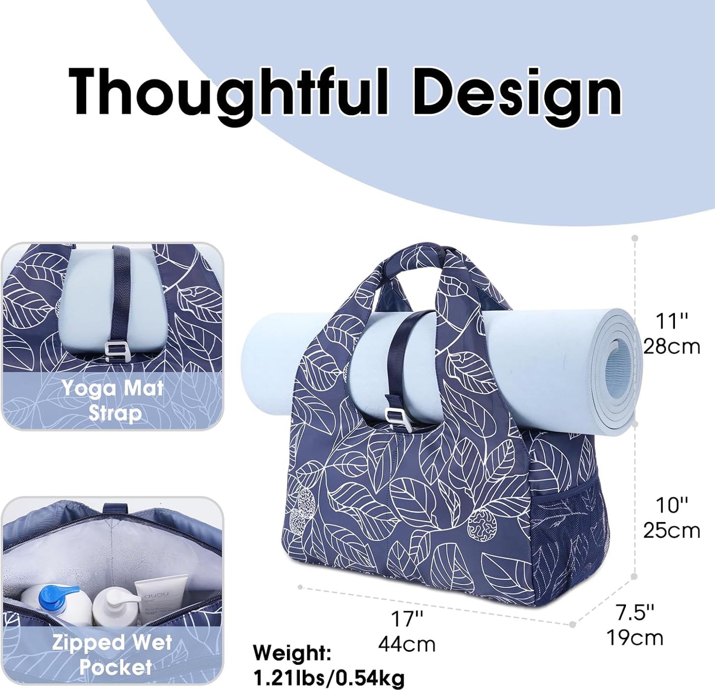 Tote Yoga Mat Gym Bag 20L Women W/Shoe Compartment Wet Dry Pocket | Water-Resistant Gym Tote - Mat Strap, Ventilated Shoe Bin, Wet Pocket, Padded Handle, Multi Pockets, Side Mesh & Key Clip
