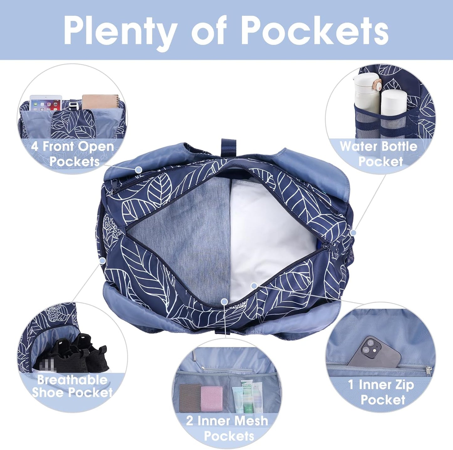 Tote Yoga Mat Gym Bag 20L Women W/Shoe Compartment Wet Dry Pocket | Water-Resistant Gym Tote - Mat Strap, Ventilated Shoe Bin, Wet Pocket, Padded Handle, Multi Pockets, Side Mesh & Key Clip