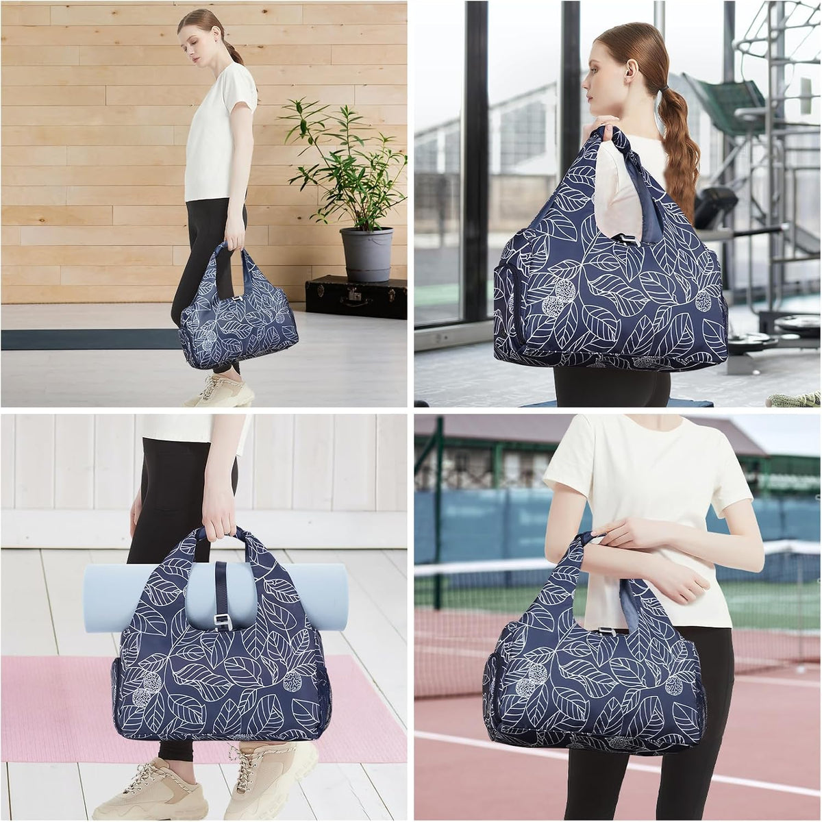 Tote Yoga Mat Gym Bag 20L Women W/Shoe Compartment Wet Dry Pocket | Water-Resistant Gym Tote - Mat Strap, Ventilated Shoe Bin, Wet Pocket, Padded Handle, Multi Pockets, Side Mesh & Key Clip
