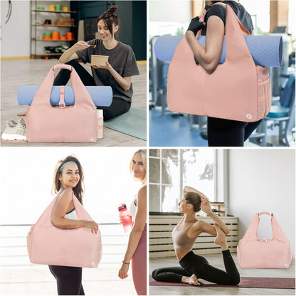 Tote Yoga Mat Gym Bag 20L Women W/Shoe Compartment Wet Dry Pocket | Water-Resistant Gym Tote - Mat Strap, Ventilated Shoe Bin, Wet Pocket, Padded Handle, Multi Pockets, Side Mesh & Key Clip