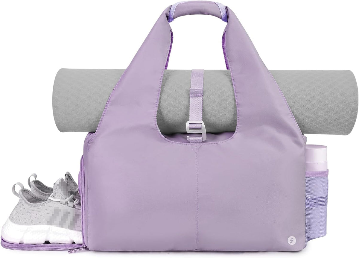 Tote Yoga Mat Gym Bag 20L Women W/Shoe Compartment Wet Dry Pocket | Water-Resistant Gym Tote - Mat Strap, Ventilated Shoe Bin, Wet Pocket, Padded Handle, Multi Pockets, Side Mesh & Key Clip