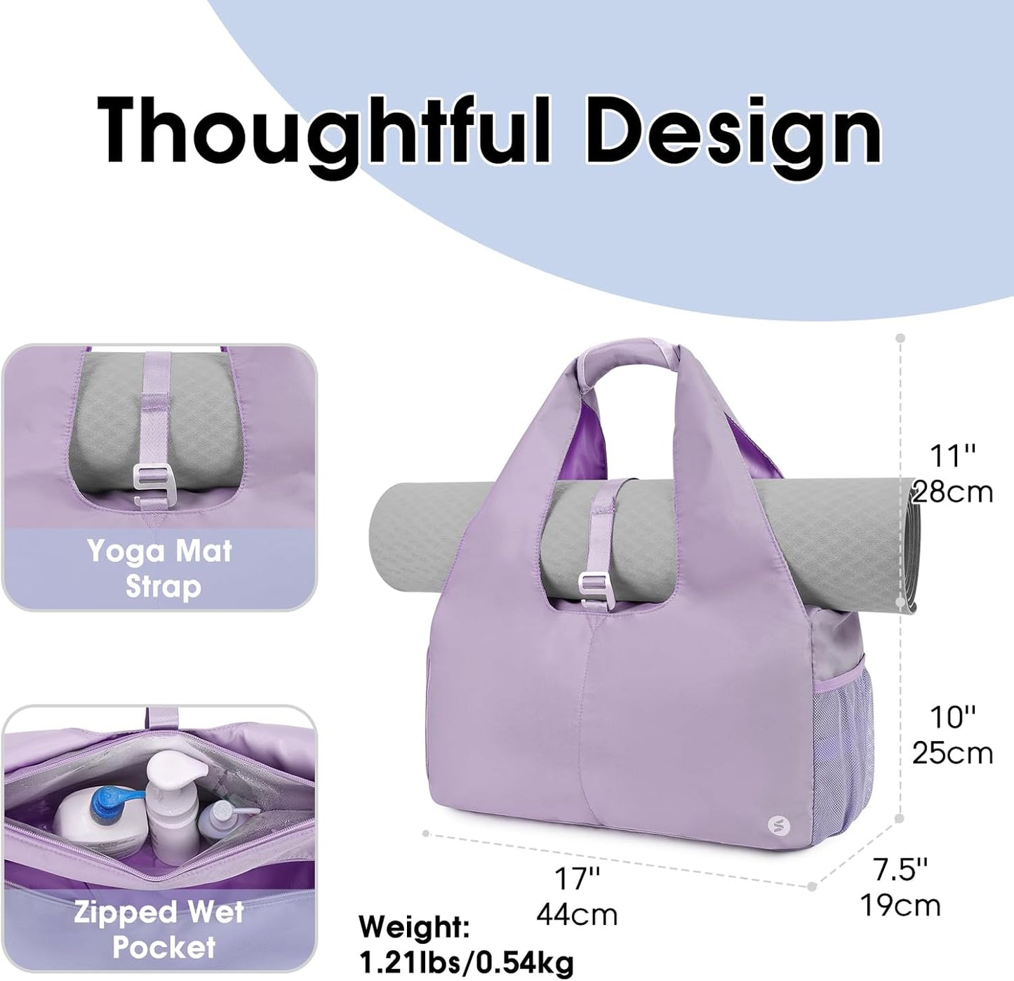 Tote Yoga Mat Gym Bag 20L Women W/Shoe Compartment Wet Dry Pocket | Water-Resistant Gym Tote - Mat Strap, Ventilated Shoe Bin, Wet Pocket, Padded Handle, Multi Pockets, Side Mesh & Key Clip