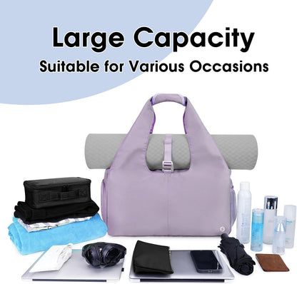 Tote Yoga Mat Gym Bag 20L Women W/Shoe Compartment Wet Dry Pocket | Water-Resistant Gym Tote - Mat Strap, Ventilated Shoe Bin, Wet Pocket, Padded Handle, Multi Pockets, Side Mesh & Key Clip