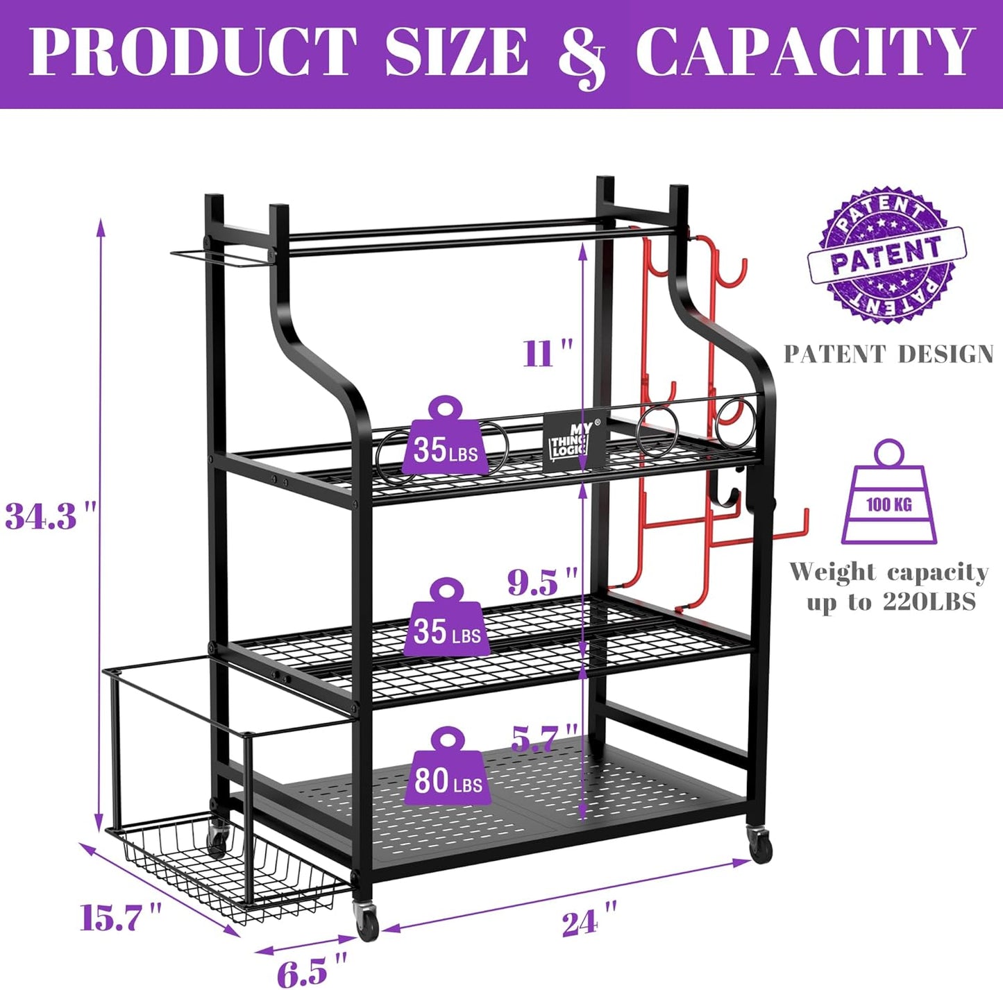 Yoga Mat Storage Racks,Home Gym Storage Rack for Dumbbells Kettlebells Foam Roller, Yoga Strap and Resistance Bands, Workout Equipment Storage Organizer With Hooks and Wheels