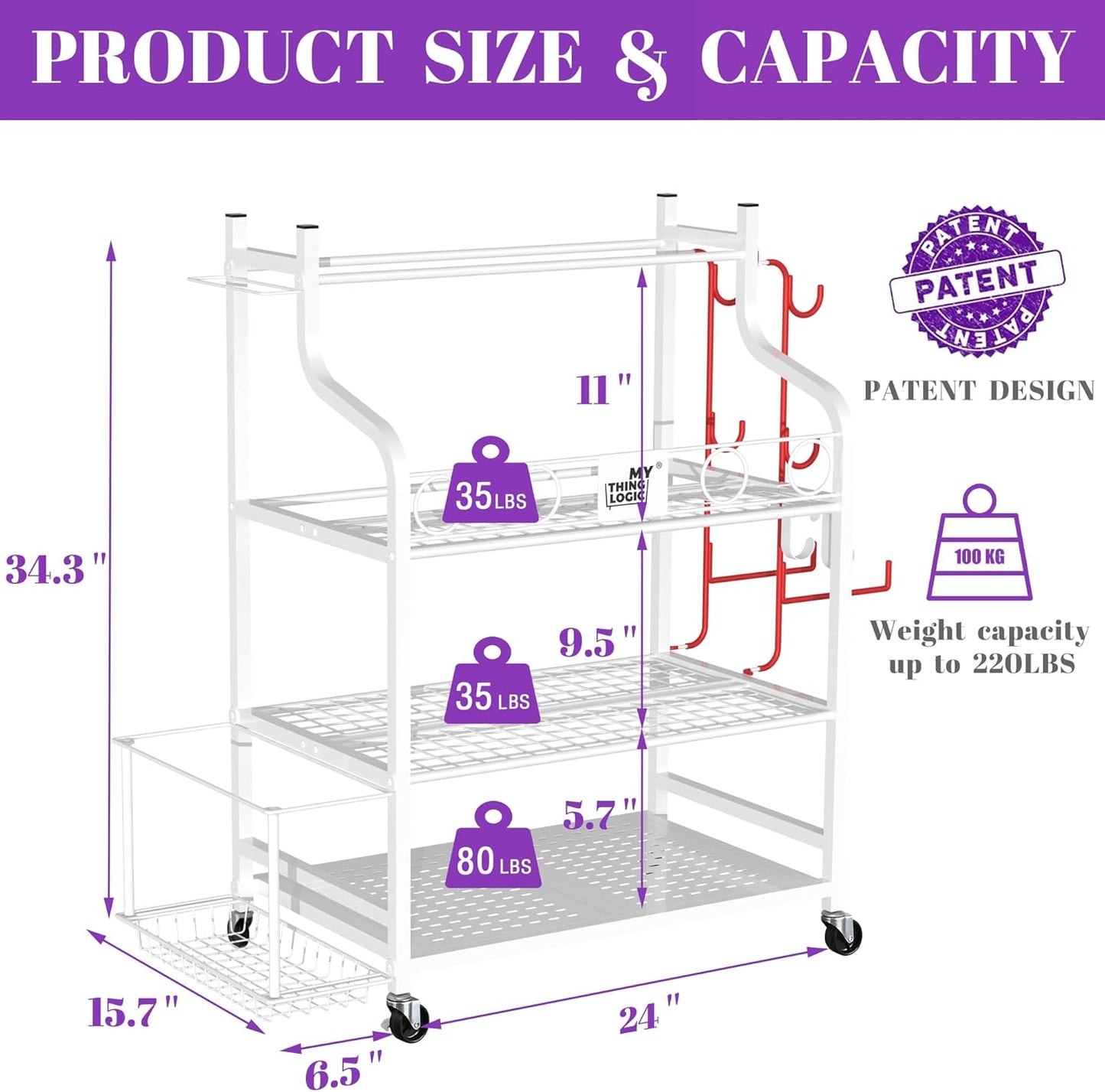 Yoga Mat Storage Racks,Home Gym Storage Rack for Dumbbells Kettlebells Foam Roller, Yoga Strap and Resistance Bands, Workout Equipment Storage Organizer With Hooks and Wheels