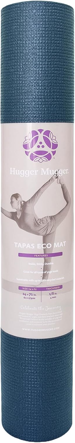 Tapas ECO Yoga Mat 4mm, Non Slip Exercise Mat with Medium Cushioning, Made with Up to 50% Recycled Content, 24 x 71 Inch